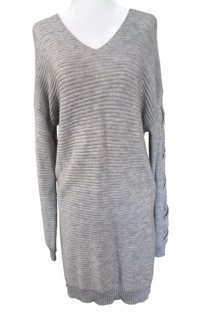 Jolt Gray Lace Up Sleeve Sweater Tunic Women’s Medium Oversized